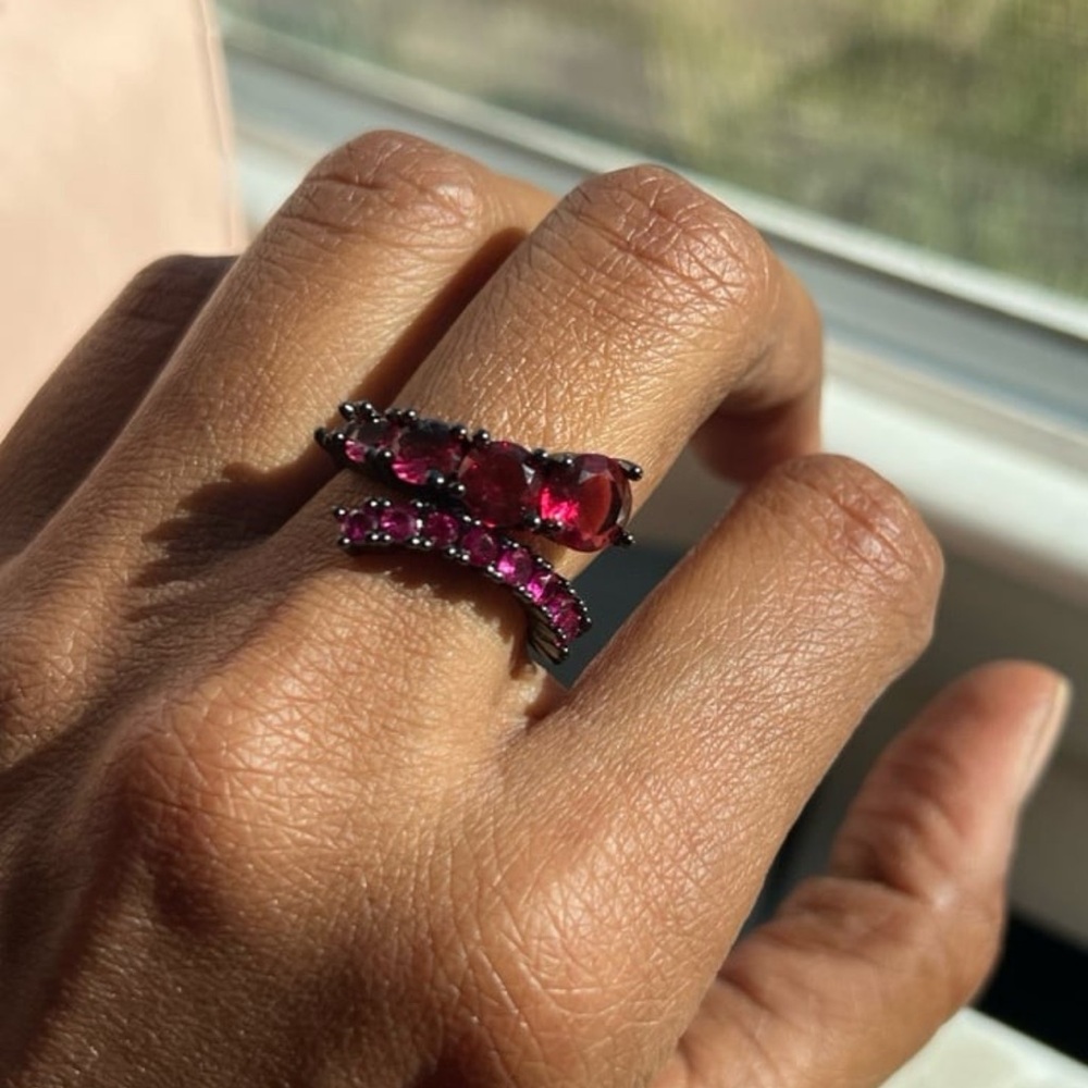 Hematite Finish Swarovski Elements Ruby Wine Red … - image 4